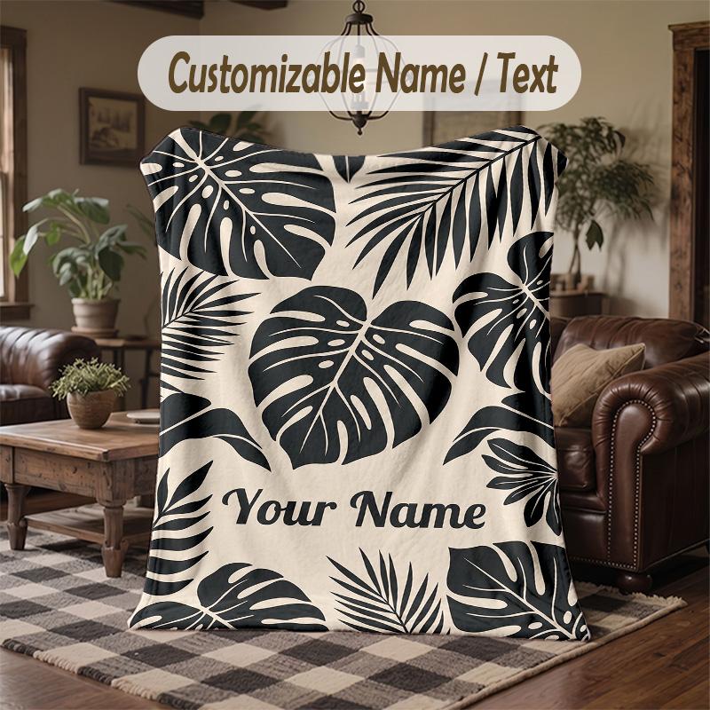 Tree Life Seasons Theme Throw Blanket Custom Name Text Personalized Blanket Soft Cozy Blanket for Home Sofa Bed