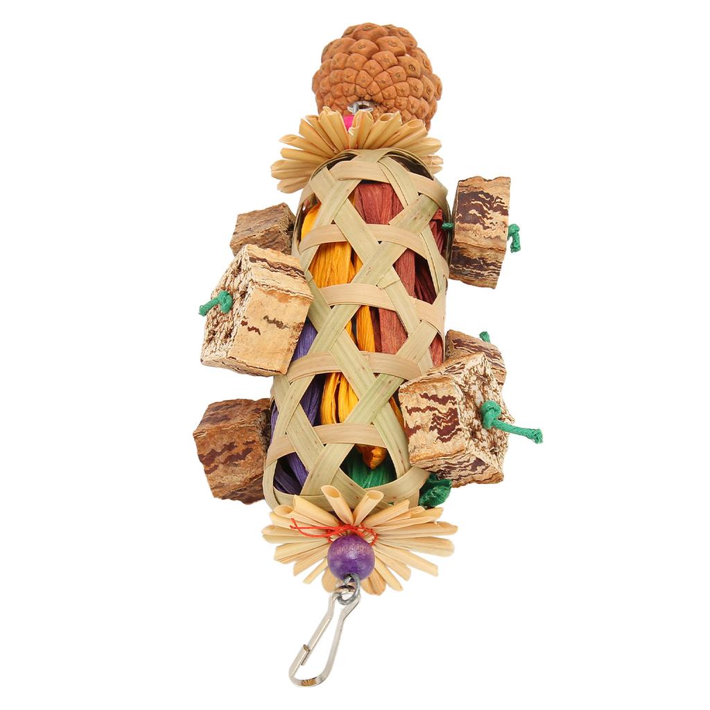 Parrot Foraging Chew Toys Woven Bamboo Basket Bite Resistant Bird Parrot Chewing Toy with Pinecone for Bird Cage