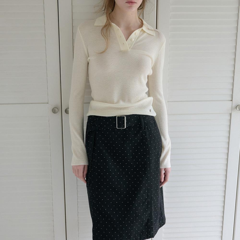 Elssibeui Polka Dot Belted Skirt_Black