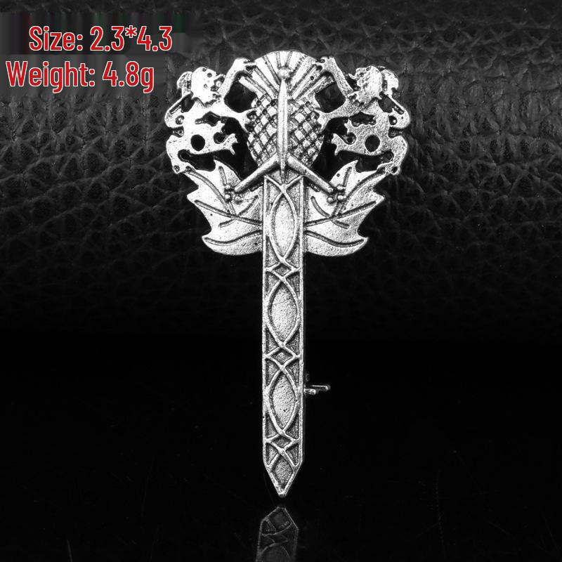 Retro Scottish Thistle Brooch with Crown & Heart Scarf Pin