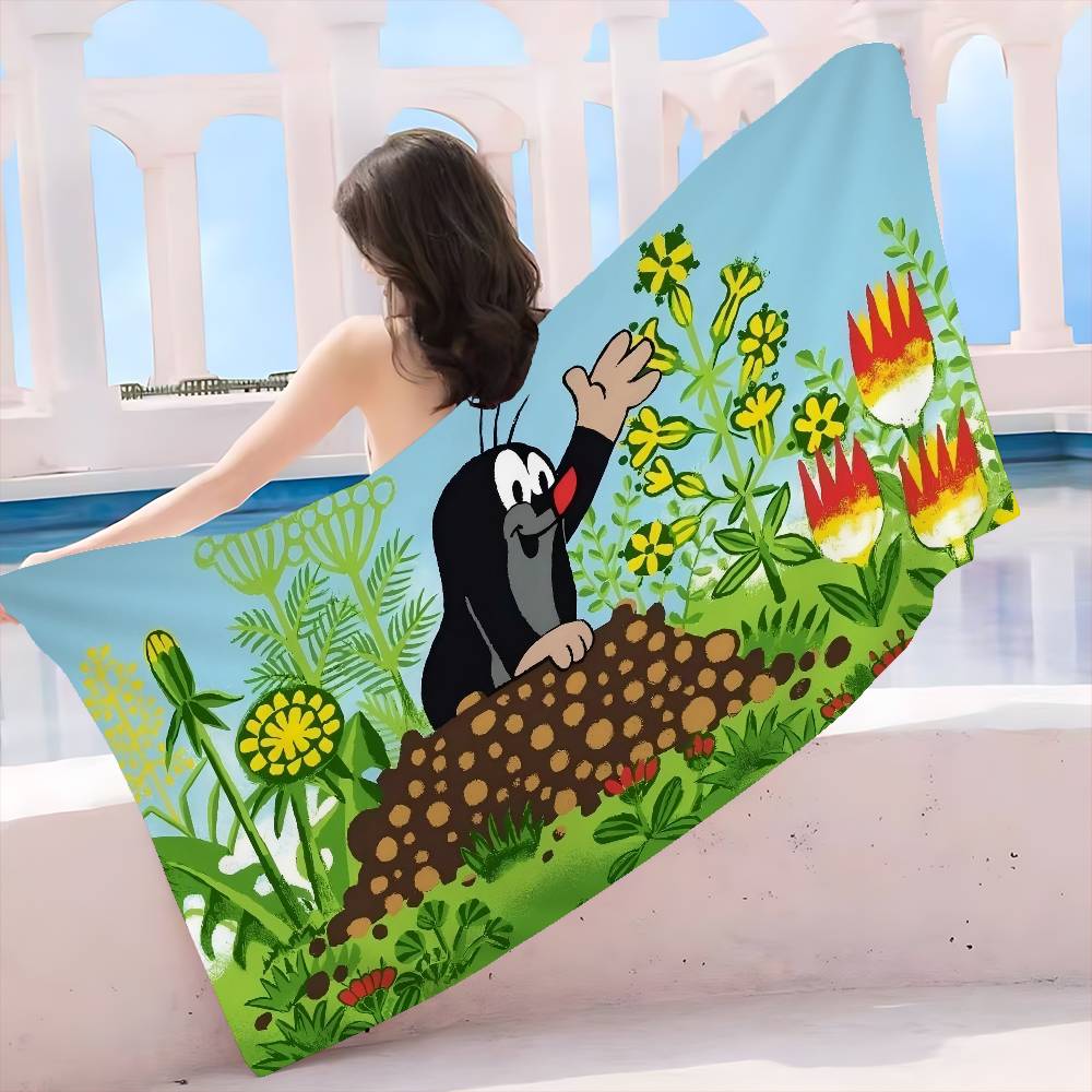 M-Maulwurf K-Maulwurf Zeichentrick Mikrofaser Bedrucktes Strandtuch Bergsteigen Yoga Strand Schwimmen Laufen Saugfähiges Weiches Handtuch W40*H60(CM) black