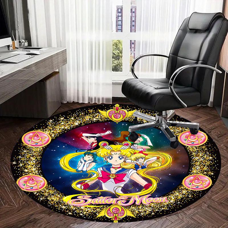 1 Stück Sailor Moon Anime Abenteuer im Weltraum Runder Teppich, Hergestellt aus Polyester, Perfekt zur Dekoration von Bürostühlen, Wohnzimmern fplt680