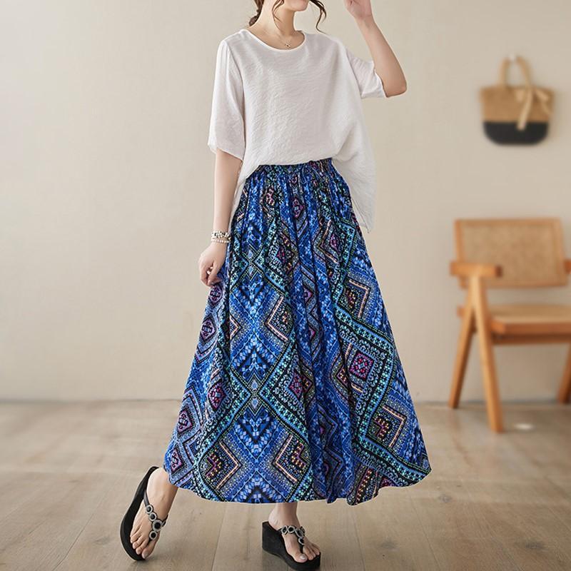 Cotone Satinato Taglia Forte Vita Alta Vintage Estivo Casual Ampia Lunga Gonna da Donna