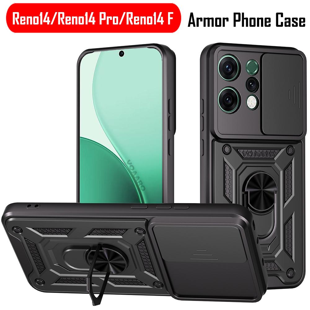 Slide Lens Armor Funda for OPPO Reno14 Pro F 5G Case for Reno14 F Reno 14 Pro 14F Case Magnetic Ring Stand Holder Cover Capa