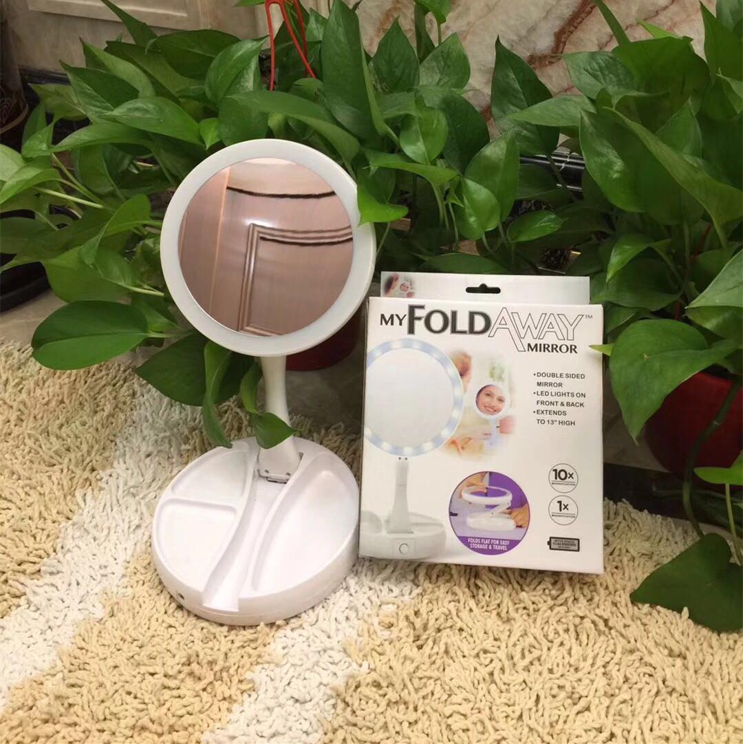 

Складное двустороннее зеркало для макияжа MYFOLD AWAY со светодиодной подсветкой и 10-кратным увеличением With lithium battery and USB charging