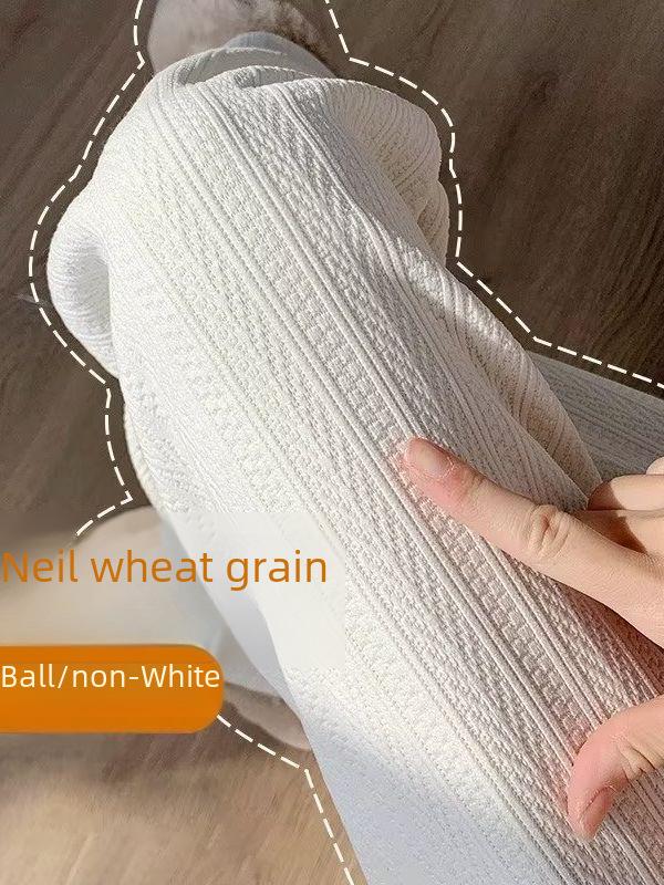 Women's High Waist White Chenille Wide-Leg Pants with Wheat Ear Pattern, Velvet Lined for Spring, Autumn, and Winter 2023.