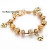 New Panjia Style Gold-Plated Beaded Bracelet with Full Diamond Love Design