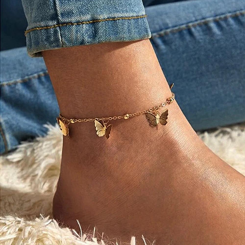 1-3ks Jednoduchý Kovový Reťazový Anklet s Príveskom Motýľa pre Ženy Nastaviteľný Vrstvený Vintage Minimalistický Plážový Anklet Set Šperky na Nohy