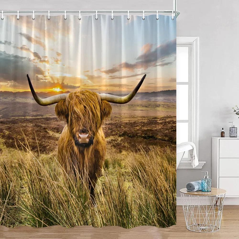 

Мультяшная Смешная Занавеска для Душа с Животными для Ванной Комнаты с Принтом Хайлендской Коровы, Полиэстеровая Занавеска для Душа W180xH200cm