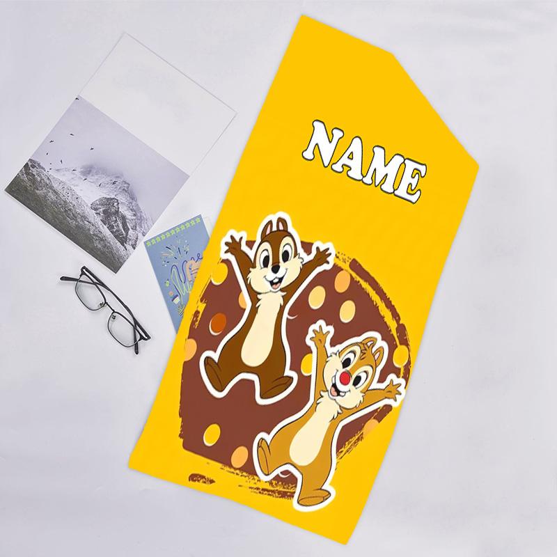 1pc Chip 'n' Dale1 Beach Towel with Custom Name, Beach/Swimming/Bath/Picnic/Camping Towel, Suitable for Seaside Beaches