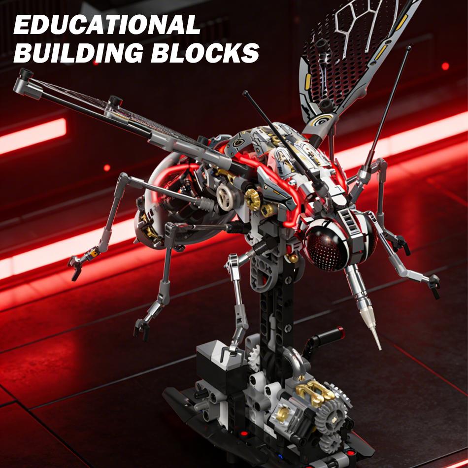 MOC Motorized Mechanical Mosquito Building Blocks LED Creative Simulated Insect Model Bricks Toys Decor Ornaments for Kids Gifts