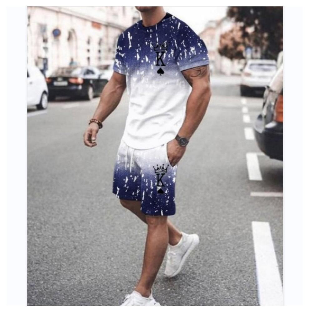 Summer Men Sets 3D Print Letter K Short Sleeve T Shirt Shorts Tracksuit O-neck Men's Suit 2 Piece Causal Man Clothes Sportswear
