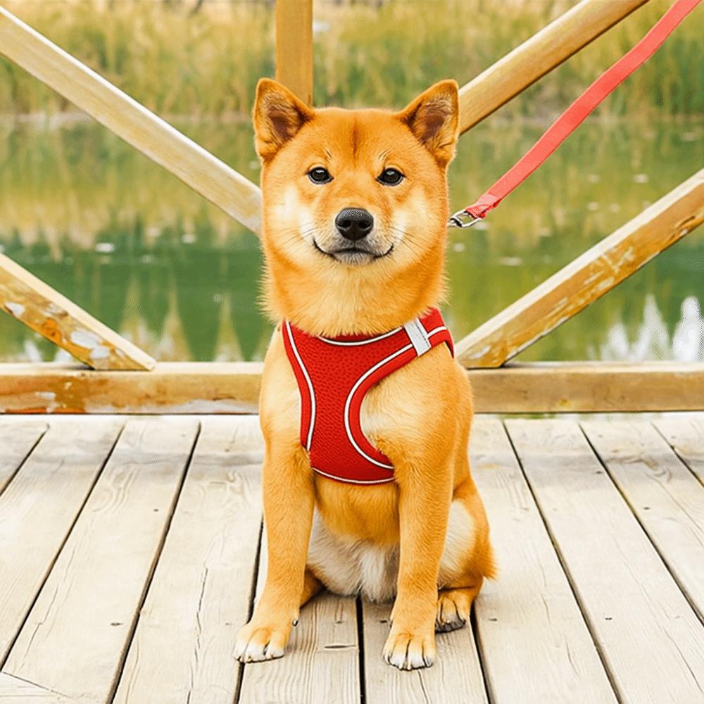 Atmungsaktives Hundegeschirr Leinen-Set Verstellbares Haustierhalsband Geschirr Hund Brustgurt Haustiertraining