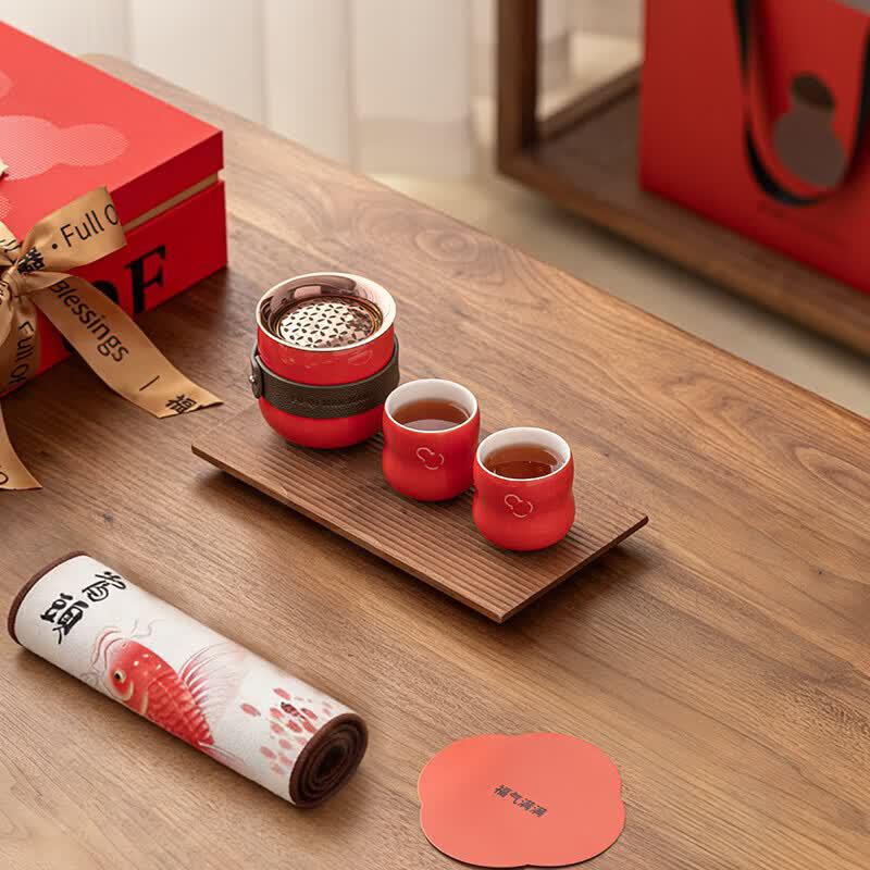 Chinese Ceramic Tea Set with 1 Pot and 2 Cups