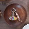 Tibetischer Regenbogen-Quasten-Anhänger Schlüsselanhänger Perlen Ethnischer Stil mit Natürlichem Holz Taschenanhänger Schuhdekoration mit