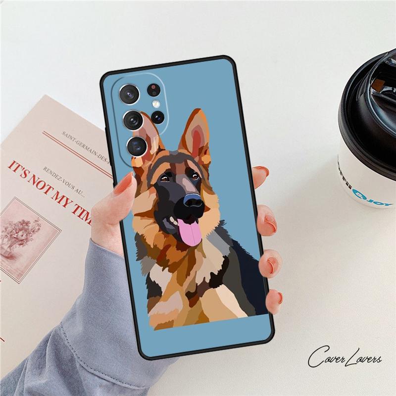 Cartoon German Shepherd Dog Phone Case For Samsung Galaxy S24 S25 S23 S22 Ultra Note 10 20 Plus S20 S21 FE Cover