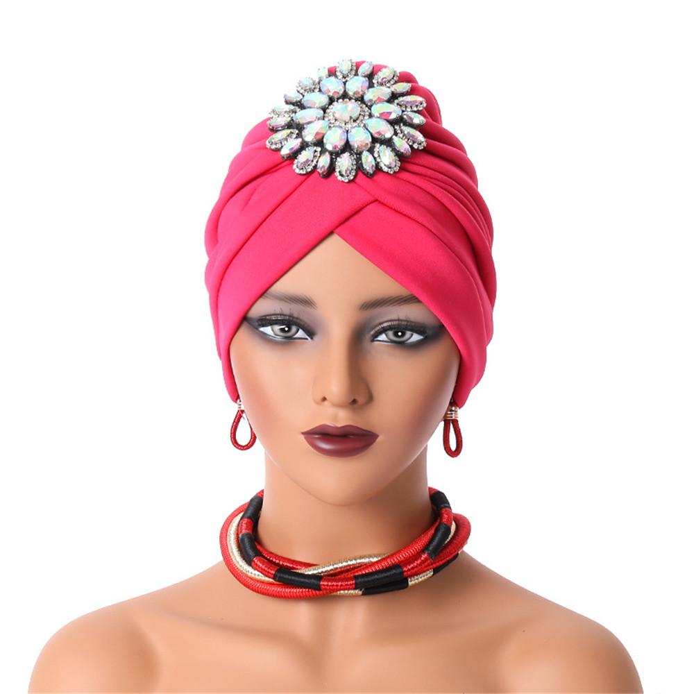 African Women's Headscarf Hat , Aoto Gele Fashion Style African Women's Folding Caps With Diamond Hair Buckle
