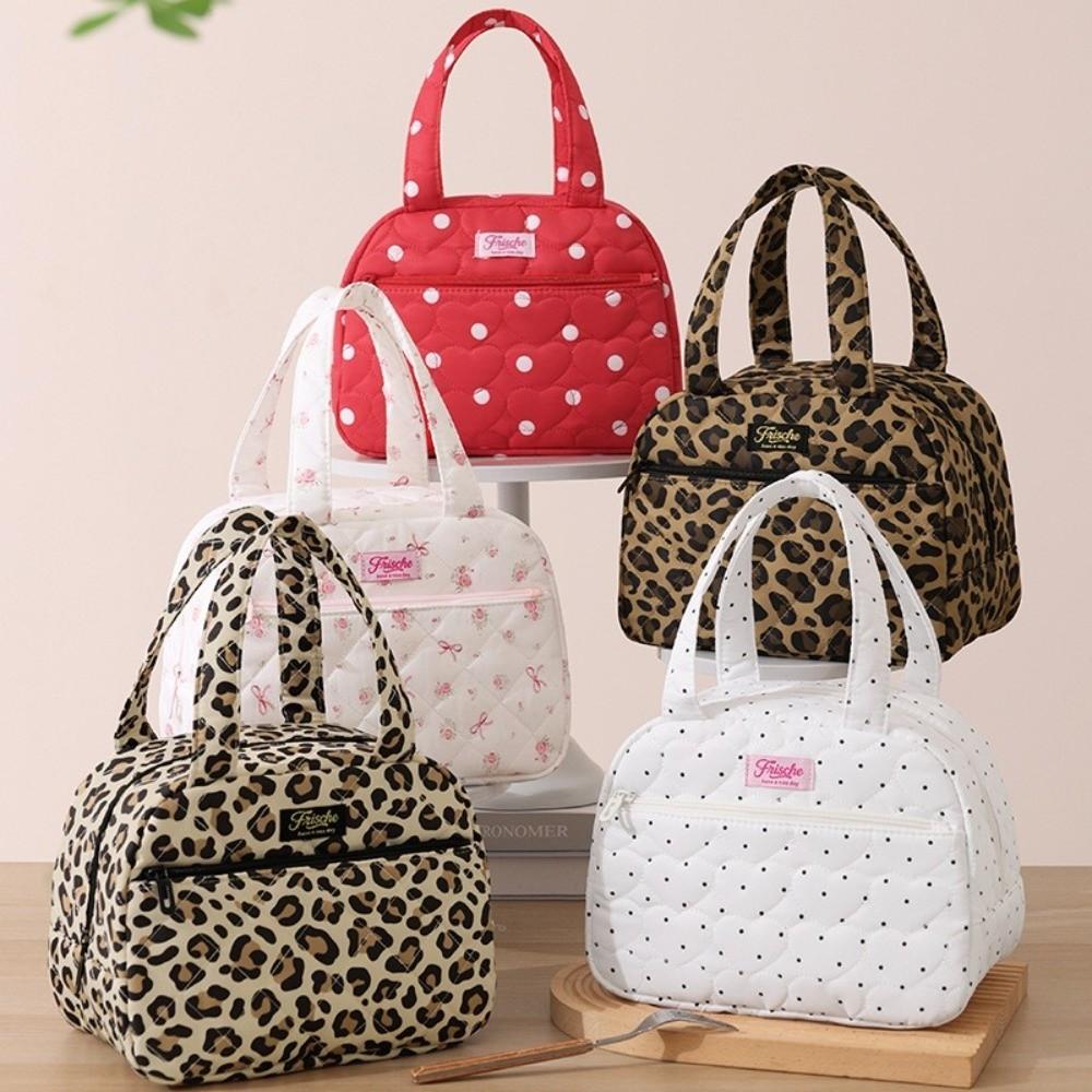 Durable Lunch Tote Bag Portable Food Container Bag Polka Dots Insulated Lunch Bag Office