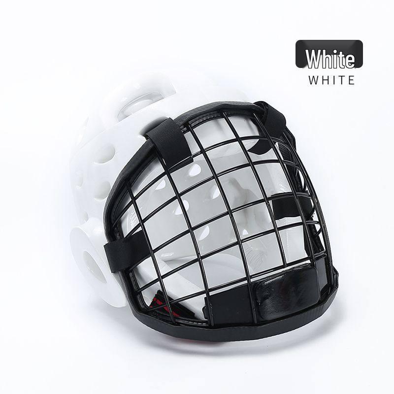 Karate Taekwondo Helmet with Iron Mesh Face Shield and Double Section Staff for Self-Defense