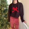 Autumn and winter cute girl feeling full of new loose versatile bow round neck knitted pullover sweater women