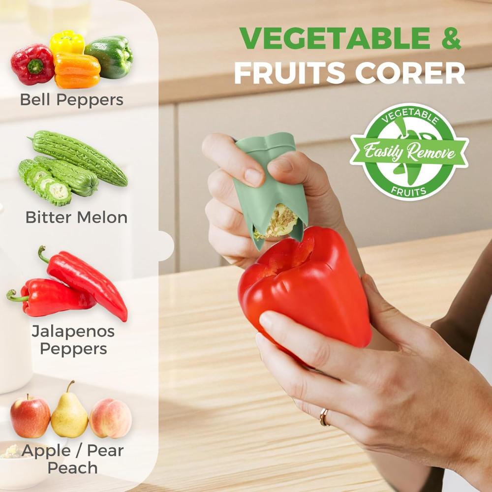 2-In-1 Fruit Pepper Corer Color Pepper Corer Seed Removing Tool Portable Kitchen Utensil Reusable Fruit Vegetables Coring Tools
