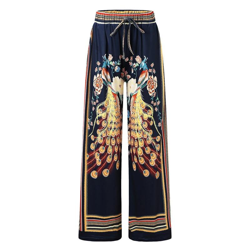 New Style European And American Spring And Summer Peacock Positioning Printing Loose Casual Women's Trousers