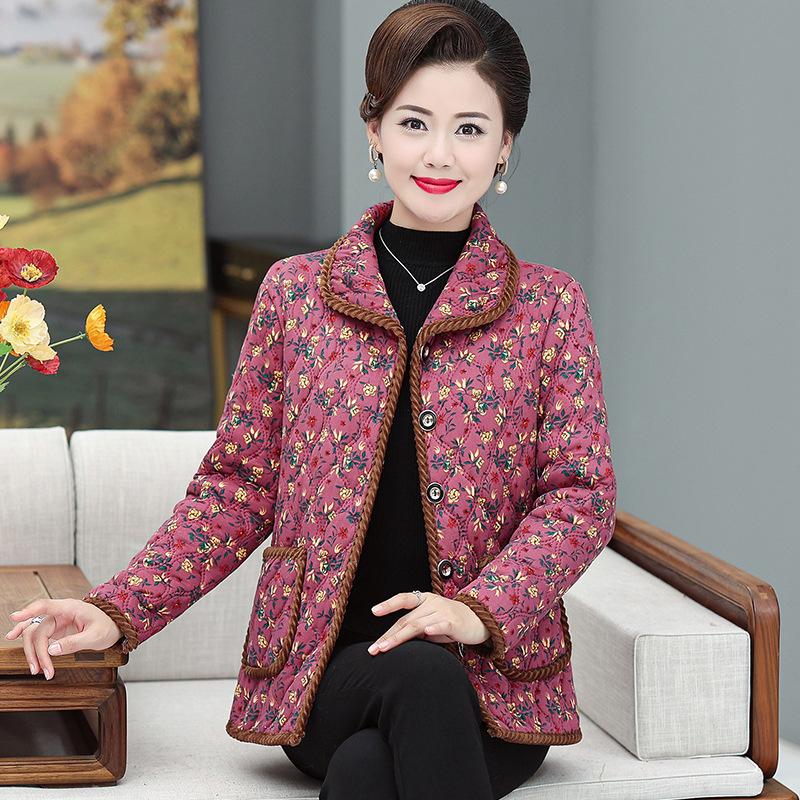 Middle-Aged Elderly Mothers Add Velvet Thicken Outerwear Warm Cotton-Padded Jacket Winter Loose Cotton Women Jacket