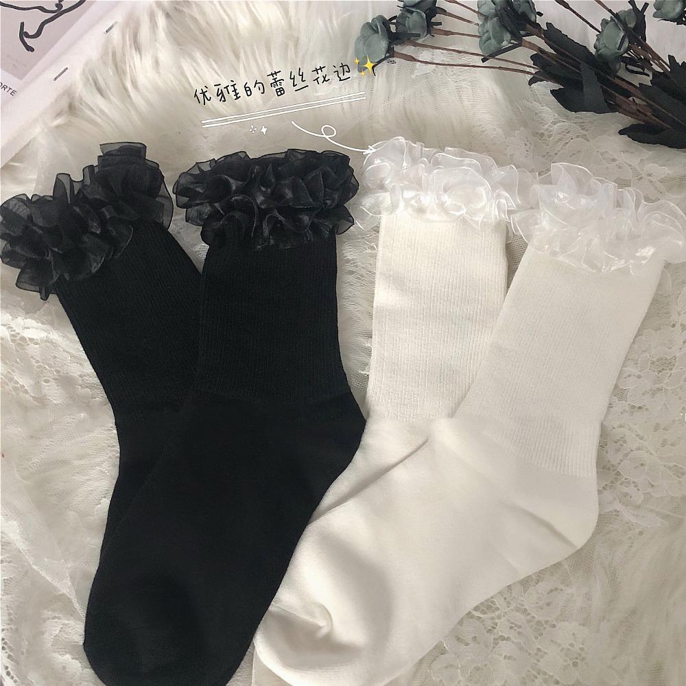Summer Lace Socks Japanese Lolita Sweet Tube Socks Children's Black Cotton Lolita Calf Socks Tide