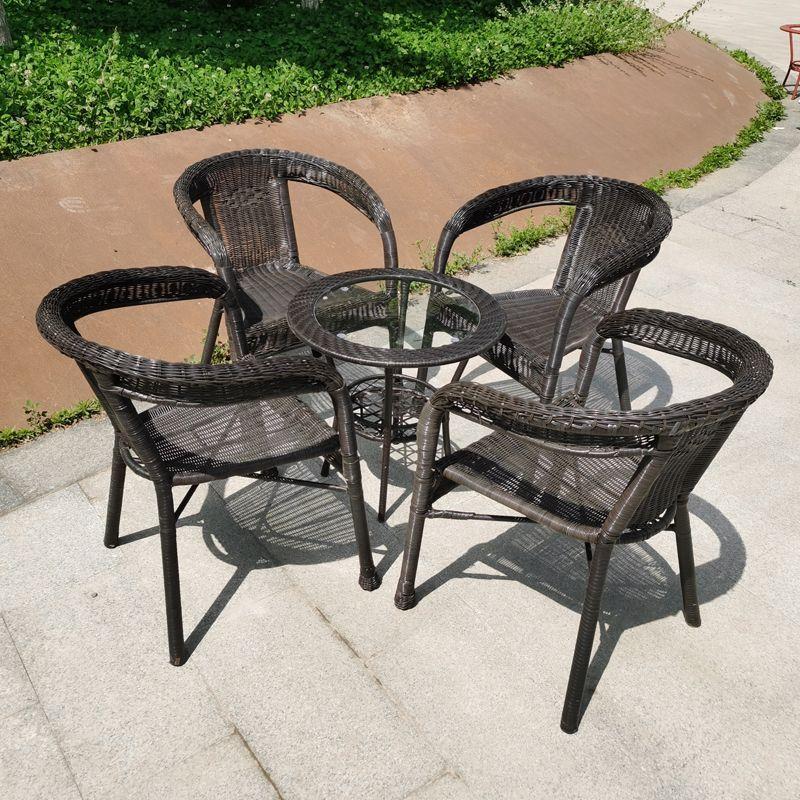 Family-Style Hand-Woven Rattan Chair & Coffee Table Set for Balcony or Leisure Spaces