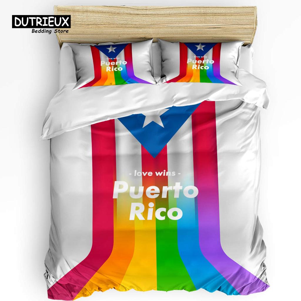 Puerto Rico National Flag Duvet Cover Set Twin Full King Size Gay Rainbow Bedding Set Microfiber Star Love Heart Comforter Cover