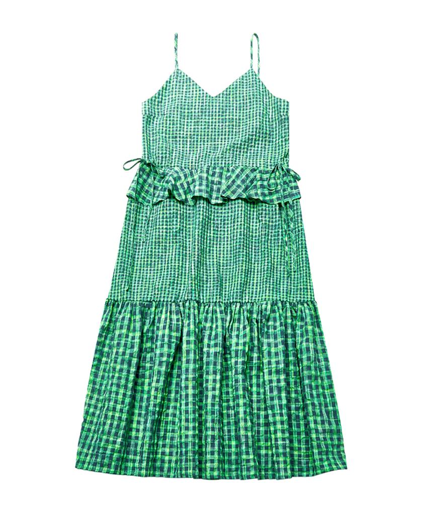 Weibeugeon Neon Check Mix Long Dress Green