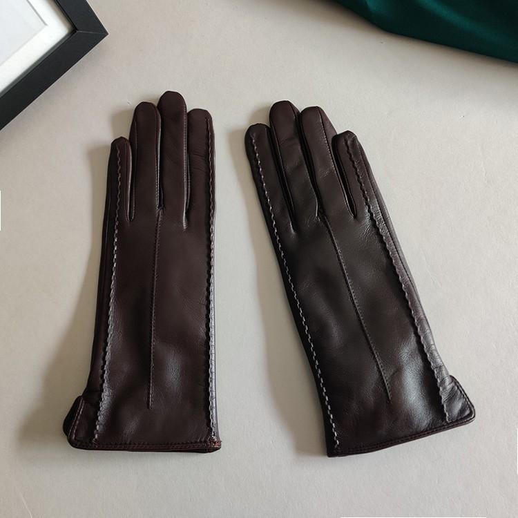 Women's Ladies Elegant Real Leather Wool Lining Winter Goat Skin Classical Touch Screen Casual Riding Warm Short Gloves