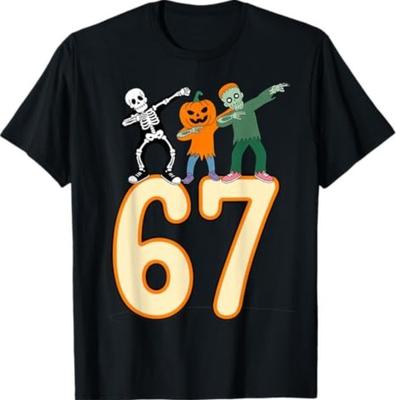 67 Halloween Meme 6 7 Numbers Six Seven Skeleton T-Shirt Unisex T-Shirt