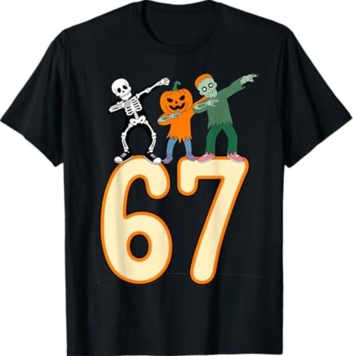 67 Halloween Meme 6 7 Numbers Six Seven Skeleton T-Shirt Unisex T-Shirt S