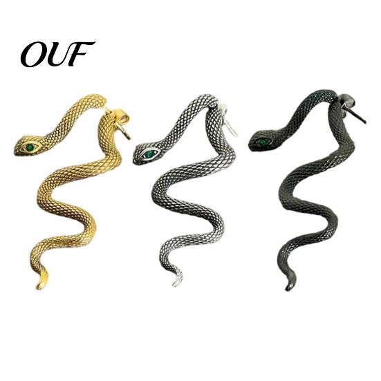 Fashionable Metal Alloy Earrings 1 Pair Vintage Gothic Snake Earrings, Retro Punk Front Back Silver Serpent Ear Jewelry Stud Halloween Animal
