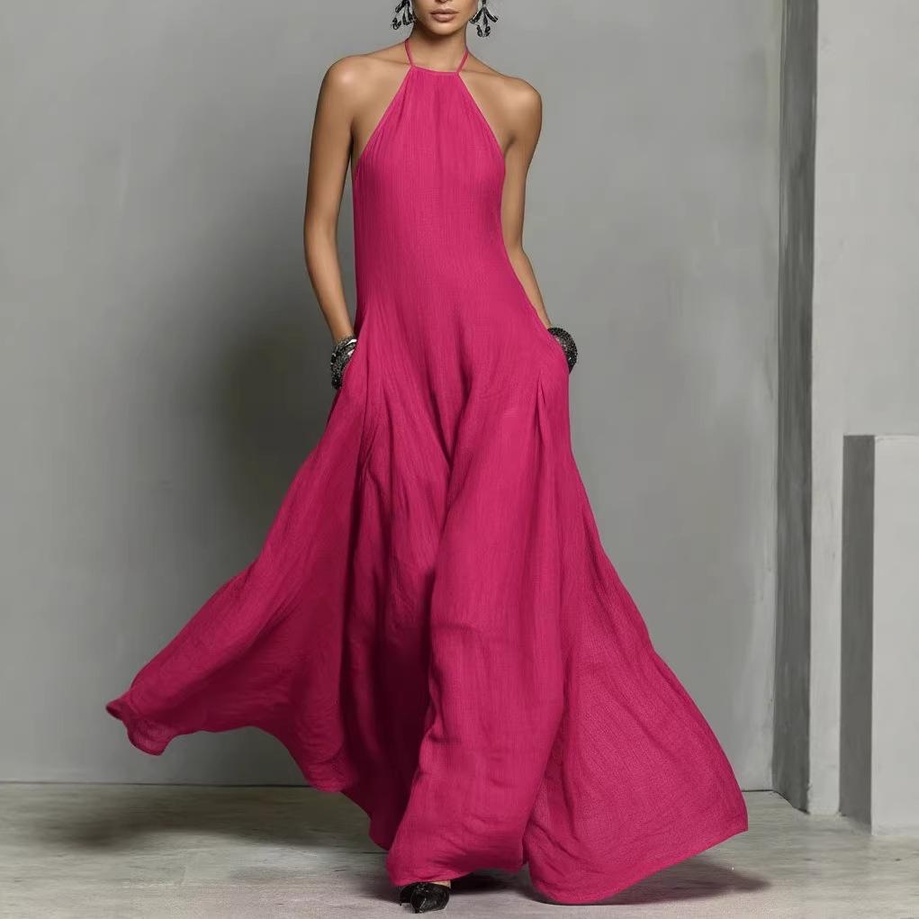 2026 European & American Spring/Summer Cotton Linen Blend Backless Sleeveless Long Dress