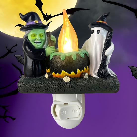 Ghost Witch Campfire Nightlight Spooky Fake Campfire Flickering Night Light Vintage Halloween Wall Light for Halloween Bedroom Home Decor