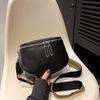 Leather Fashion Saddle Bag Women'S Bag Messenger Bag Double Zipper First Layer Cowhide Bag Shoulder Bag