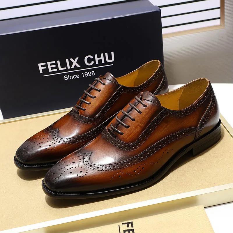 Fashion Men's Classic Wing-tip Brogue Style Oxford Dress Shoes Business Genuine Leather Black/Brown Lace-Up Wedding Formal Shoes