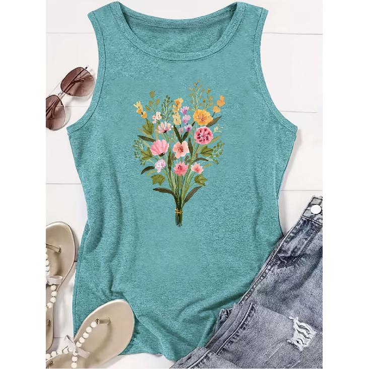 Elegant Vest for Women Fresh watercolor floral print casual loose summer tank top Fashionable and elegant tops for commuting, vacation, and everyday