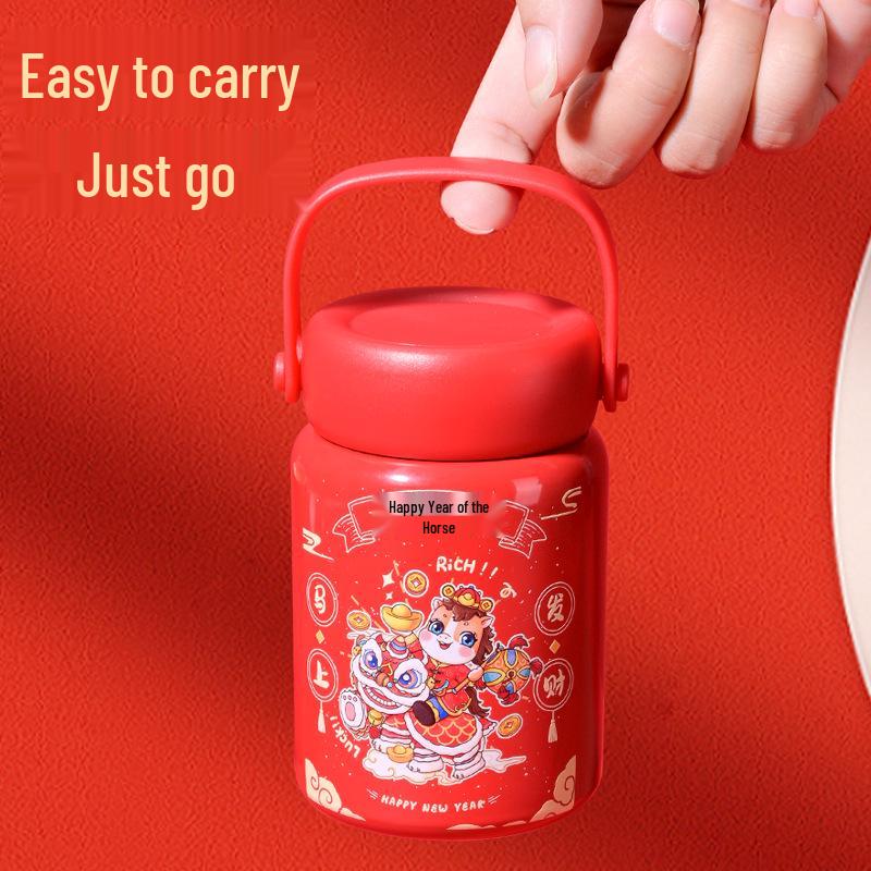 Golden Horse Blessings Water Cup - Insulated Souvenir for New Year, Auspicious Year of the Horse Gift, Customizable