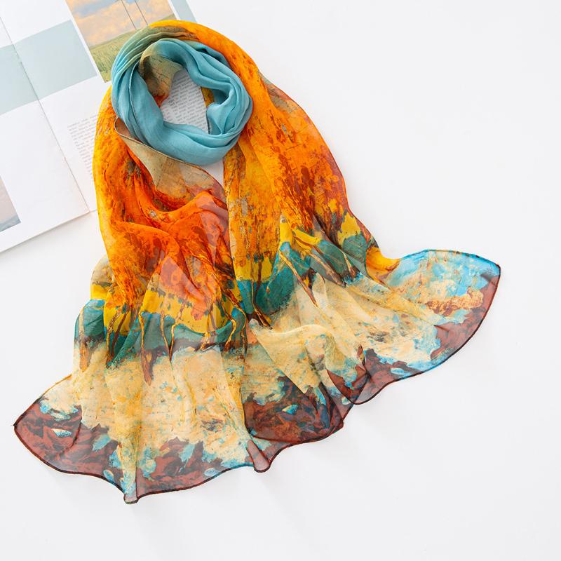 1 шт. Длинный шарф-палантин Весенний Осенний Шарф Модный Шифоновый Элегантный Легкий Пляжный С Цветочным Принтом Богемный Пляжный Кардиган Женский 160x50cm