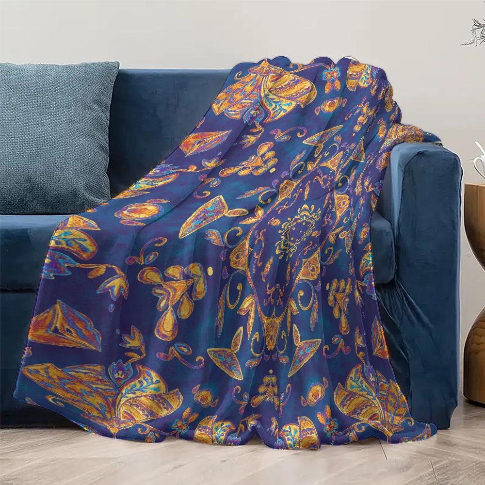 Blue Paisley Floral Print Fleece Blanket Throw Soft Warm Decorative Bed Sofa Cover Gift