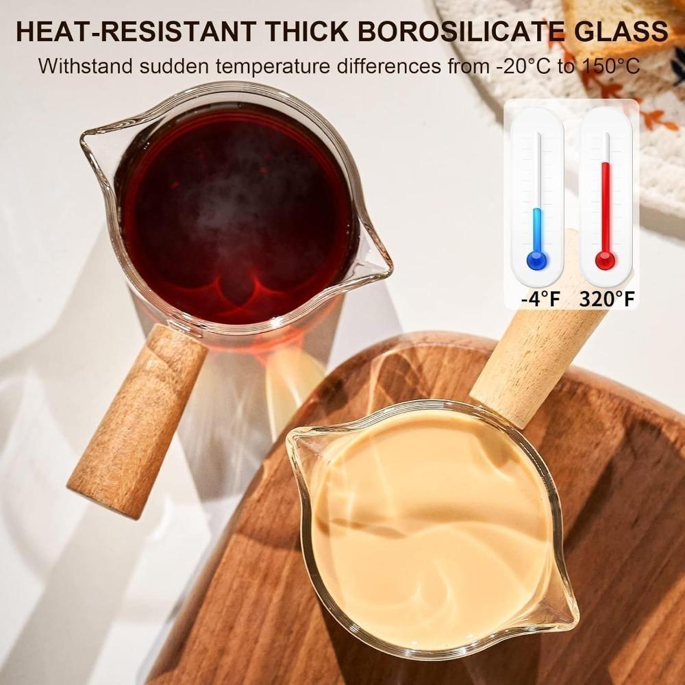 Hot selling Wooden Handle Hand-brew Coffee Machine Single/double-mouth Glass Coffee Measuring Cup Precise Scale, 750ML, Reusable