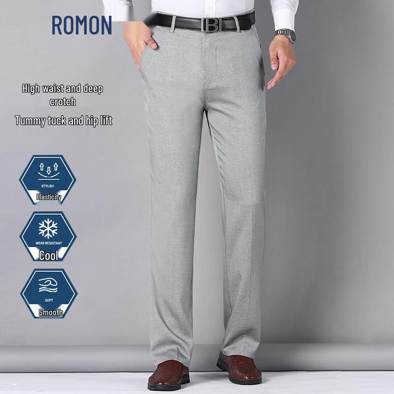 Romon Men s Ice Silk Business Casual Straight Pants 38
