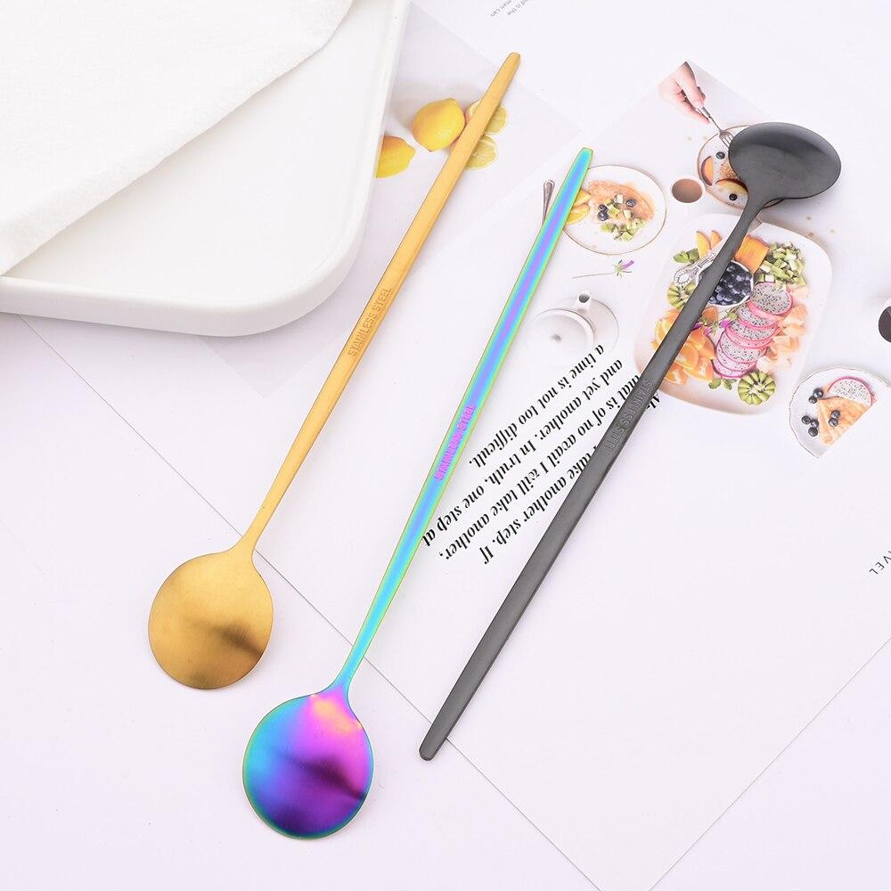 6pcs/set Long Handled Stainless Steel Coffee Spoon Ice Cream Dessert Tea Spoon Mixing Stirring Cooking Long Handle Spoon Tableware