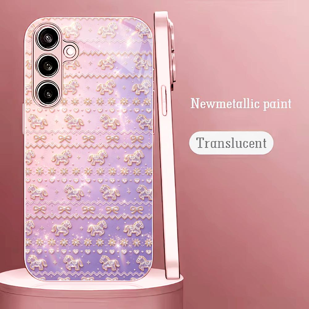 Pinkish-purple Crystal Pony Phone Case Glass S26 Ultra Case S25 Ultra Case for Samsung Galaxy S26 S25 S24 S23 S22 FE Ultra Plus