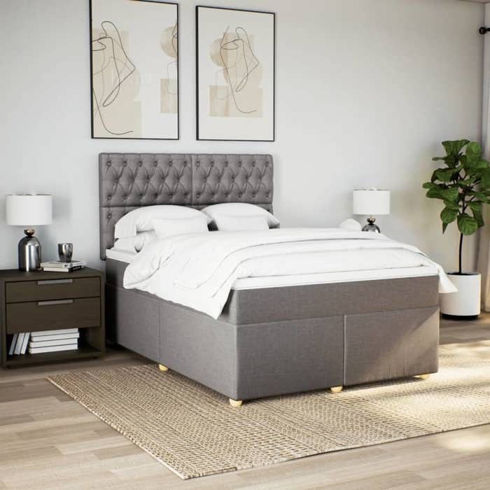 Maison Exclusive - Sommier à lattes de lit avec matelas Taupe 140x190 cm Tissu
