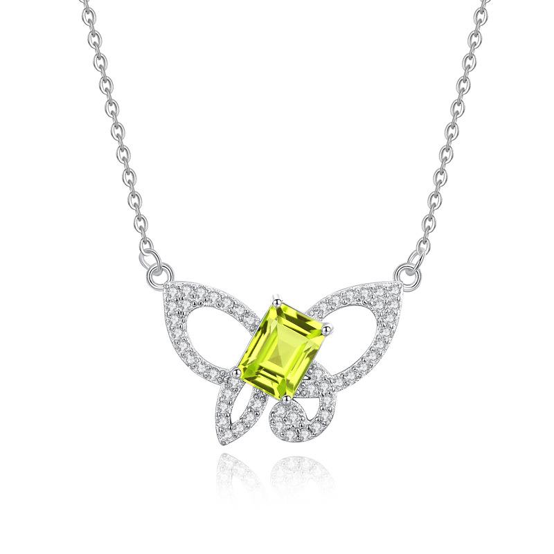 Natural stone butterfly pendant s925 pure silver necklace, niche, light luxury design, fashionable clavicle chain, high sense, fashionable jewelrygift