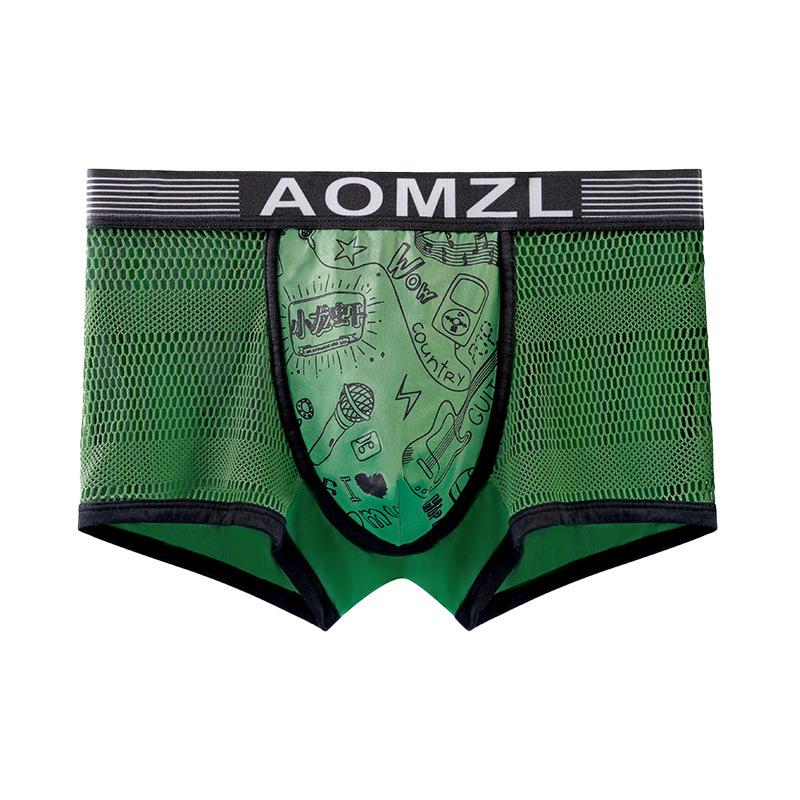 Slip boxer pentru bărbați, din mătase de gheață, tip fagure, cu ochiuri ultrarespirabile, cu talie mijlocie Slip boxer imprimați